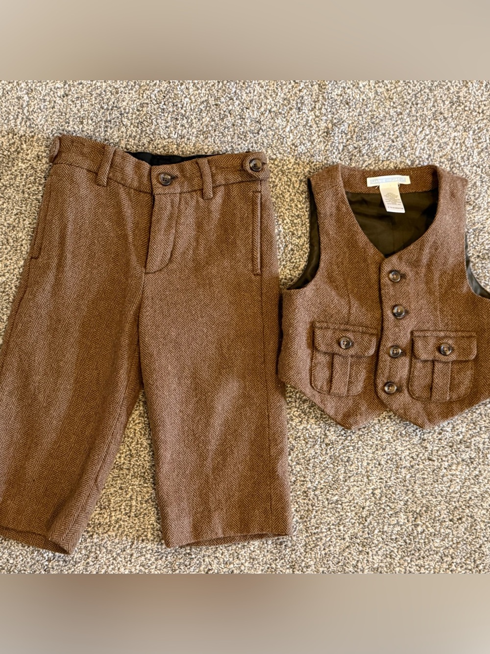 Janie & Jack Brown Tweed Boys' Vest & Pants Set